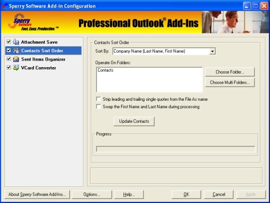 Sperry Software - Contacts Sort Order 4.0 : Main Window