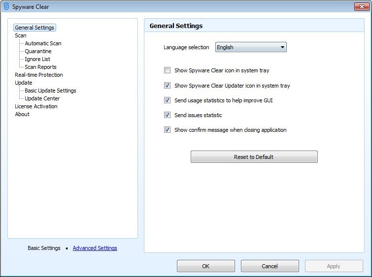 Spyware Clear 1.3 : General Settings