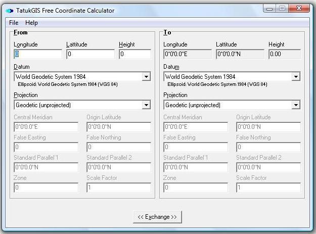 TatukGIS Free Coordinate Calculator 1.2 : Main Screen