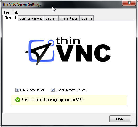 ThinVNC 2.0 : Main window