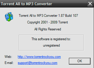 Torrent All to MP3 Converter 1.8 : About window