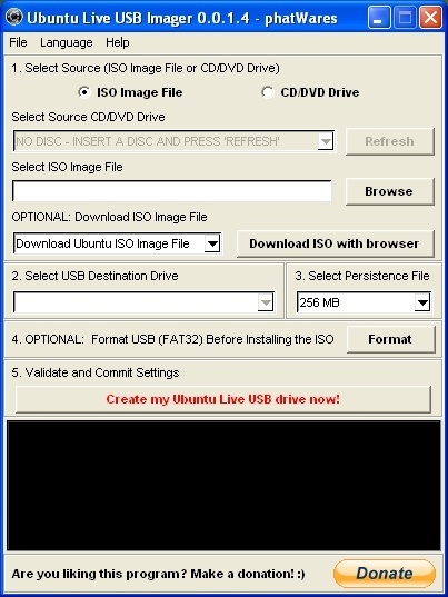 Ubuntu Live USB Imager 0.0 : Main Interface