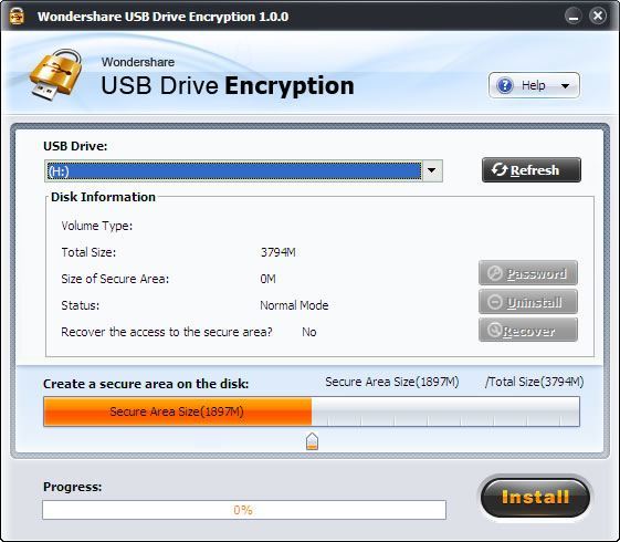 Wondershare USB Drive Encryption : Main interface