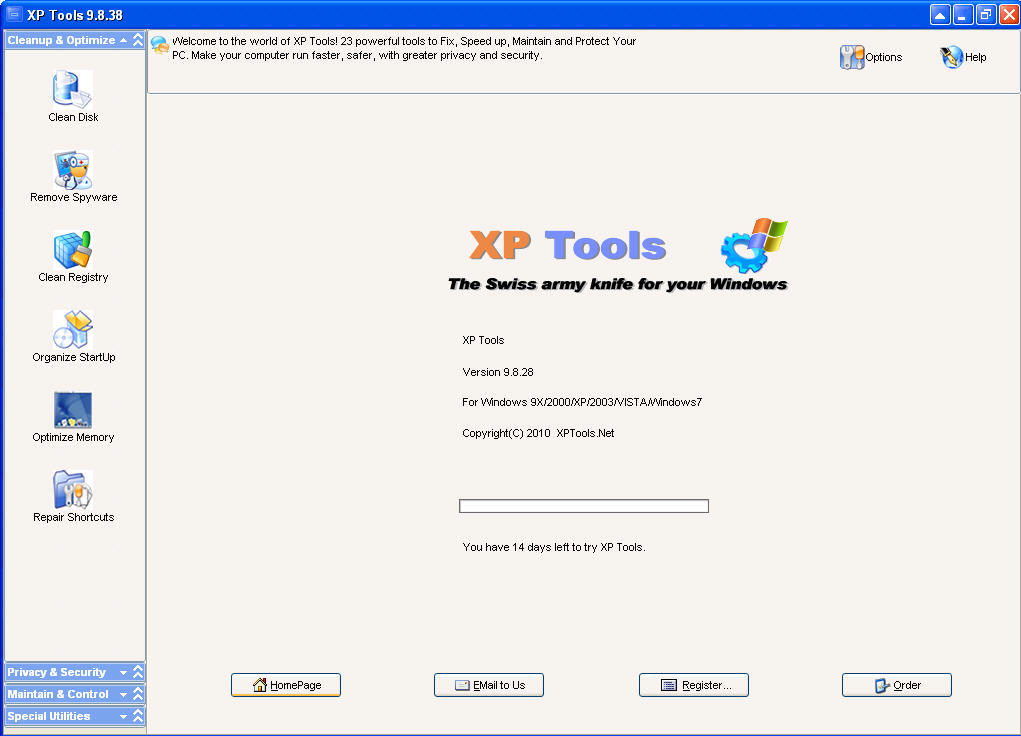 XP Tools Pro 9.8 : Main window
