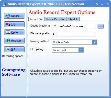 Audio Record Expert 2.0 : Options