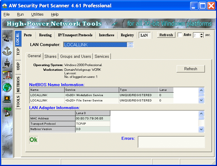Atelier Web Security Port Scanner 4.6 : Main window