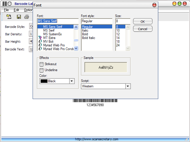 Barcode Label Generator Plus 1.5 : Font options.
