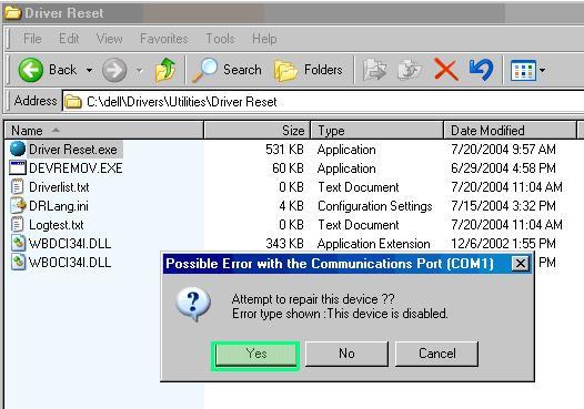 Dell Driver Reset Tool 1.0 : Prompt for repair
