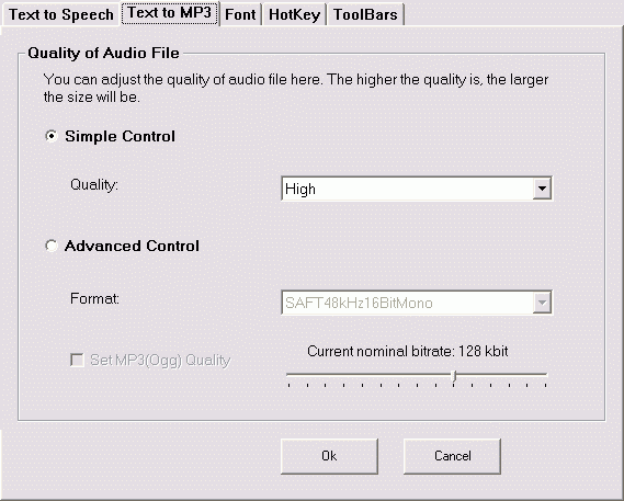 Free Natural Text to Speech Reader 2007 6.6 : Options window