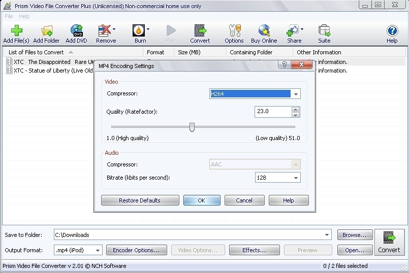 Prism Video Converter 2.0 : MP4 Encoding Settings