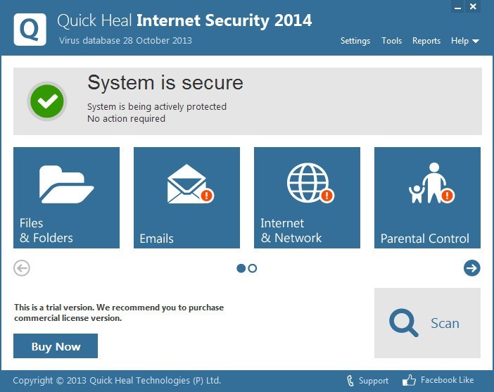 Quick Heal Internet Security 15.0 : Main Window