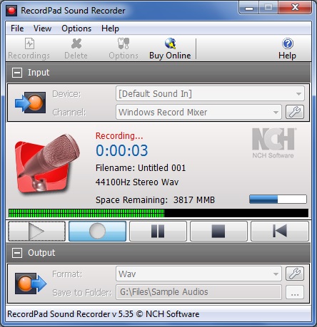 Recordpad Sound Recorder 5.3 : Recording in Progress