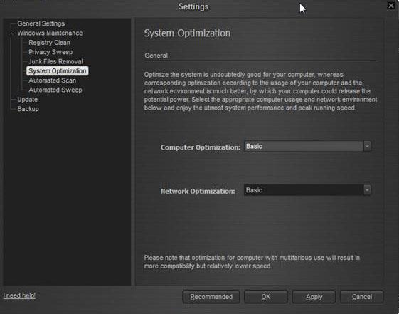 System Speed Booster 2.8 : Settings