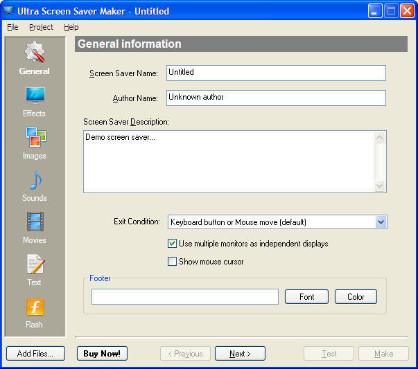 Ultra Screen Saver Maker 2.4 : Main window