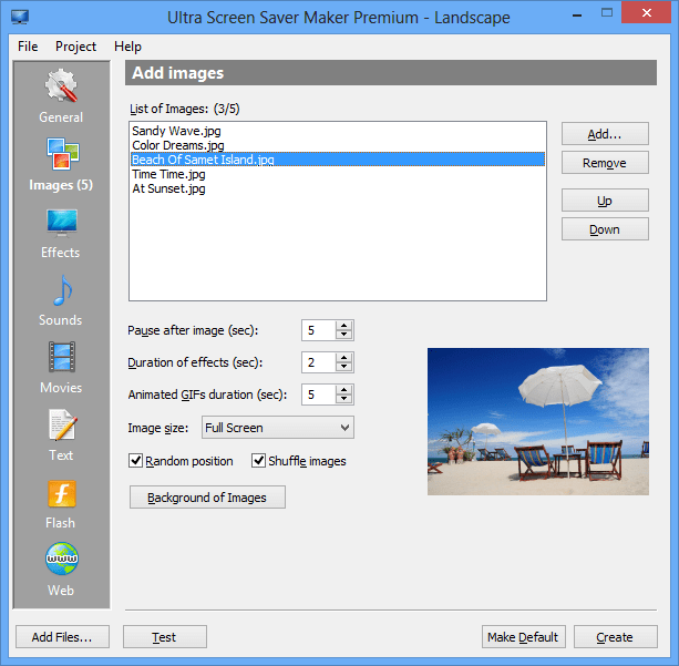 Ultra Screen Saver Maker 3.2 : Main window