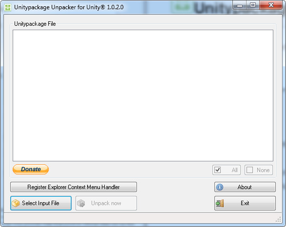 Unitypackage Unpacker for Unity 1.0 : Main Window