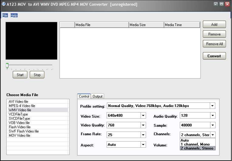 A123 MOV to AVI WMV DVD MPEG MP4 MOV Converter 4.5 : Advanced settings