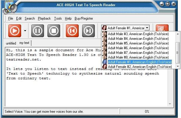 ACE-HIGH Text To Speech Reader 1.3 : Voice Options
