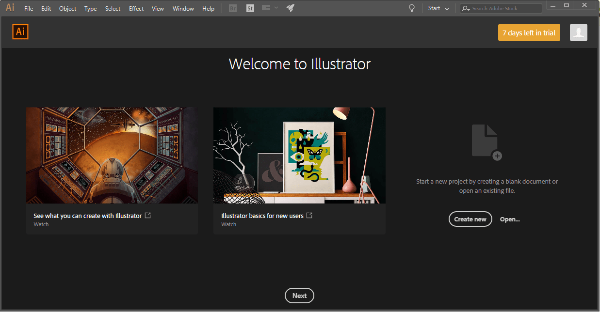 Adobe Illustrator CC 21.1 : Main window