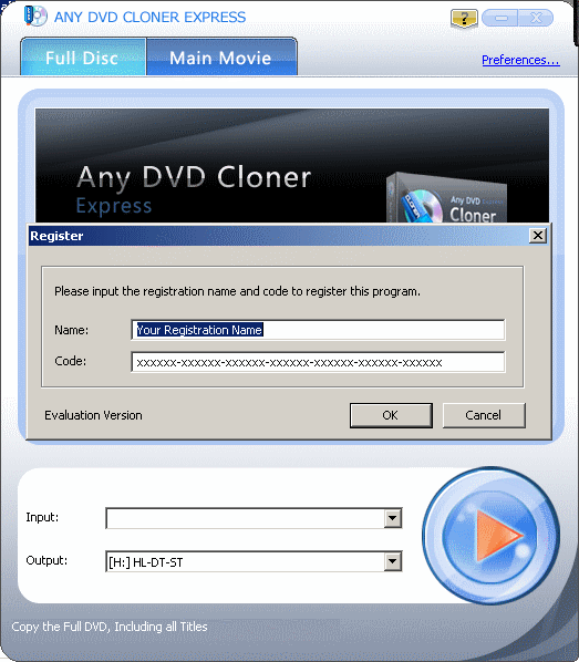 Any DVD Cloner Express 1.0 : Register