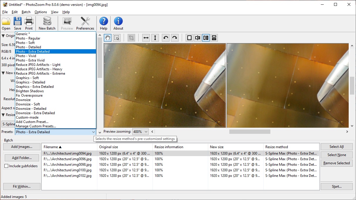 BenVista PhotoZoom Pro 8.0 : Editing Features Presets