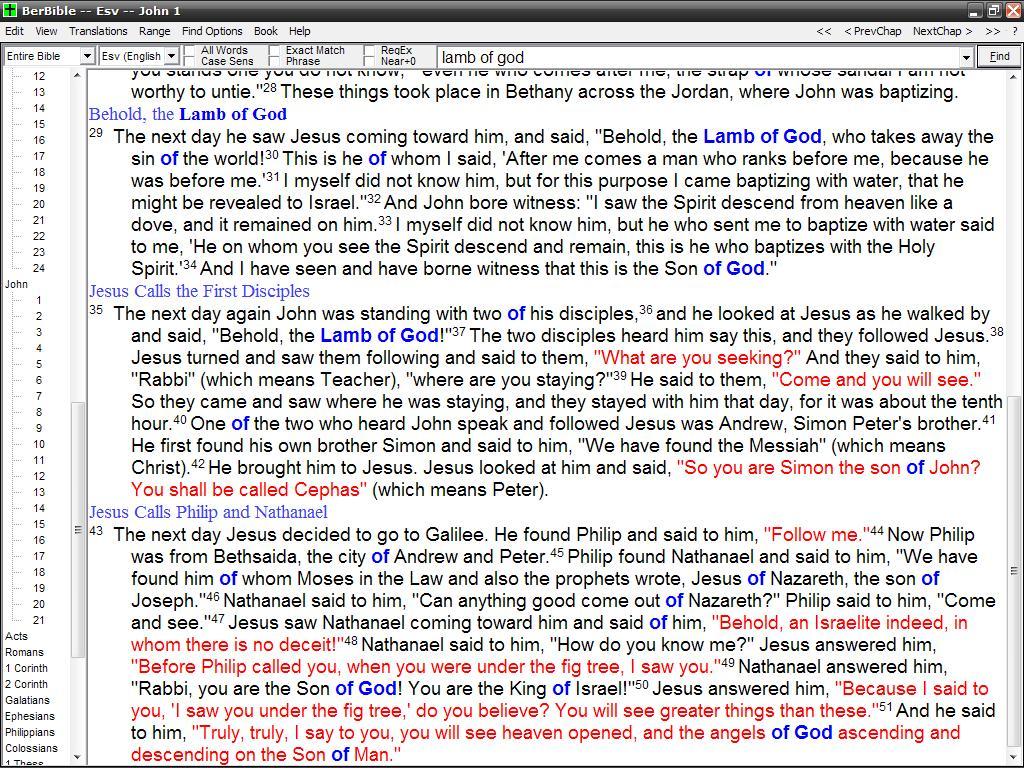 BerBible 2.4 : BerBible-Search results and Words of Christ in red
