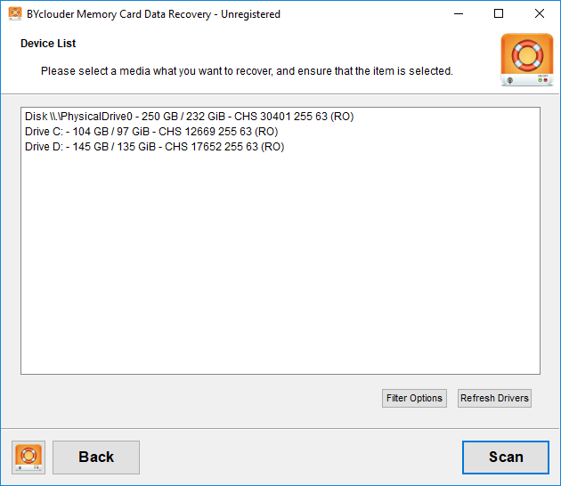 BYclouder Memory Card Data Recovery 6.8 : Main Window