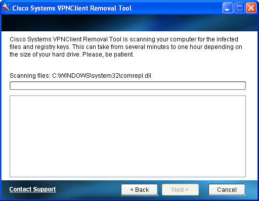 Cisco Systems VPNClient Removal Tool 1.0 : User interface.