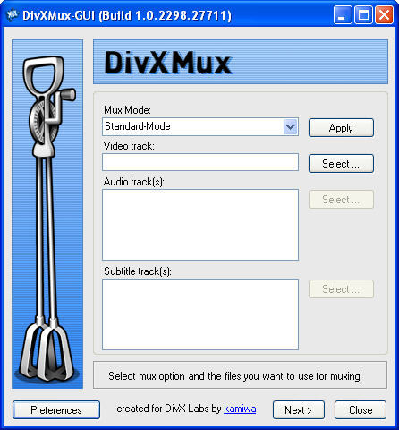 DivXMuxGUI 1.0 : Main window