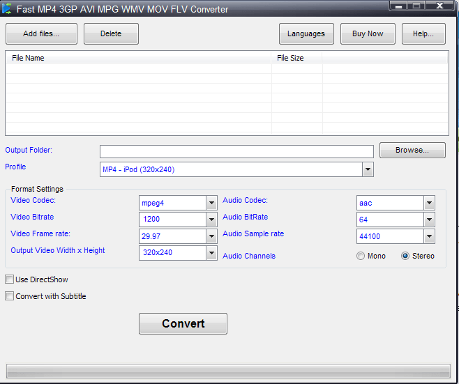 Fast MP4 AVI MPG WMV RM MOV FLV Converter 3.1 : Main window