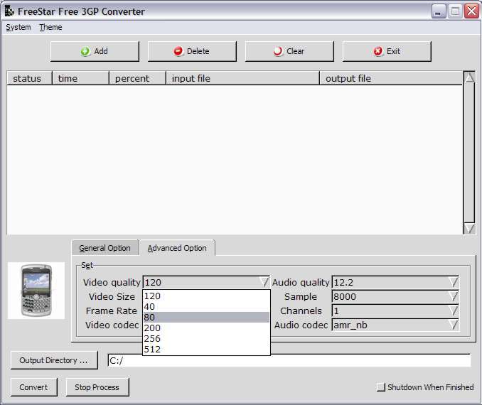 FreeStar Free 3GP Converter 1.0 : Settings