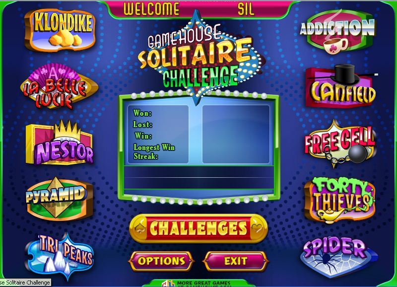 GameHouse Solitaire Challenge : Main menu
