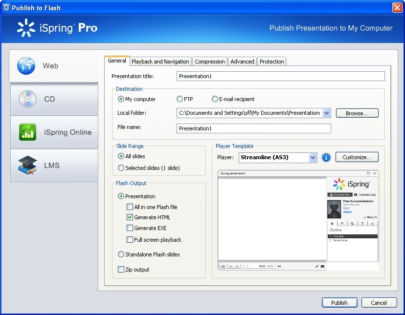 iSpring Pro 6.2 : Publish to Flash Window