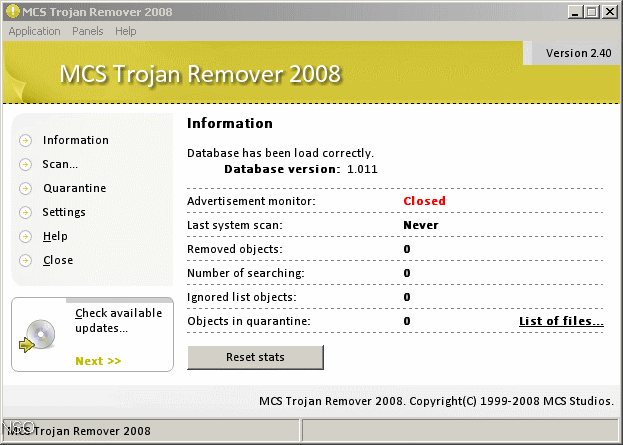 MCS Trojan Remover 2008 2.4 : Main