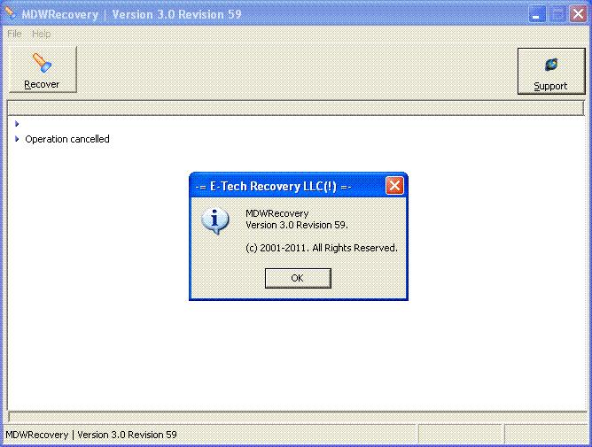 MDWRecovery by E-Tech Recovery 3.0 : User interface.