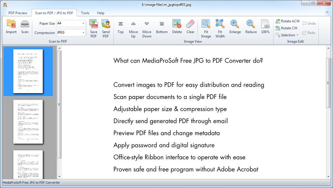 MediaProSoft Free JPG to PDF Converter 3.0 : Main Window