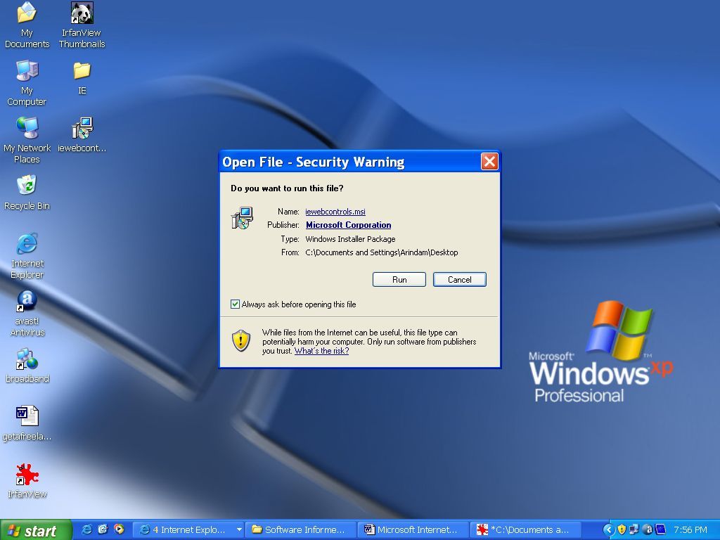 Microsoft Internet Explorer WebControls 1.0 : Open File Security Warning. 