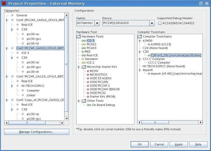 MPLAB XC32 Compiler 1.3 : Project Properties Window