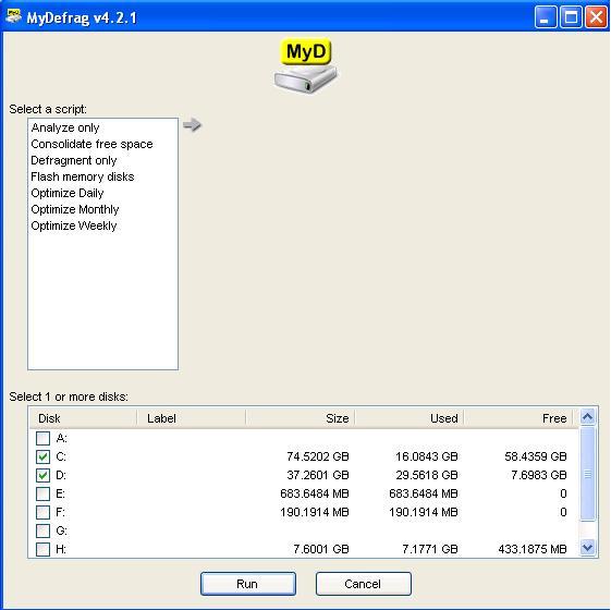 MyDefrag 4.2 : Selecting the disks