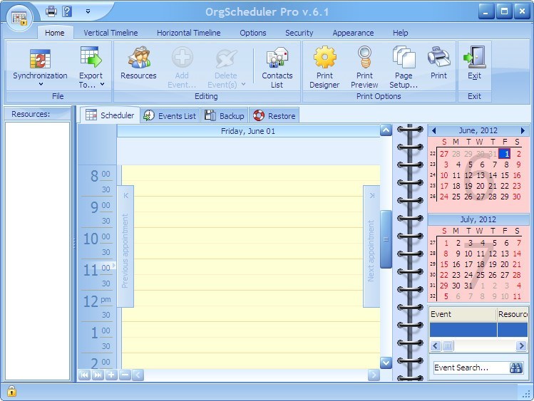 OrgScheduler Pro 6.1 : Main window