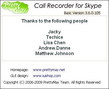 PrettyMay Call Recorder for Skype - Basic 3.6 : About PrettyMay Call Recorder for Skype - Basic