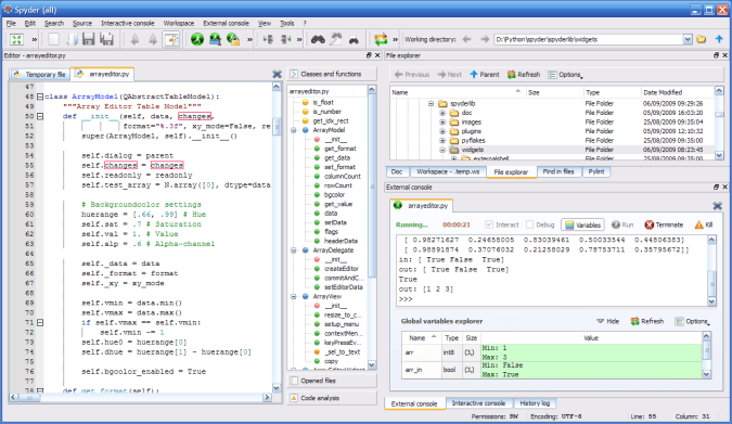 Python - spyder 2.0 : Main window
