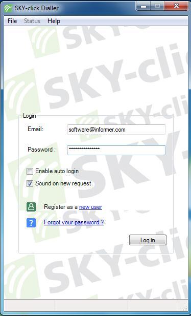 SKY-click Dialler 1.0 beta : Main window