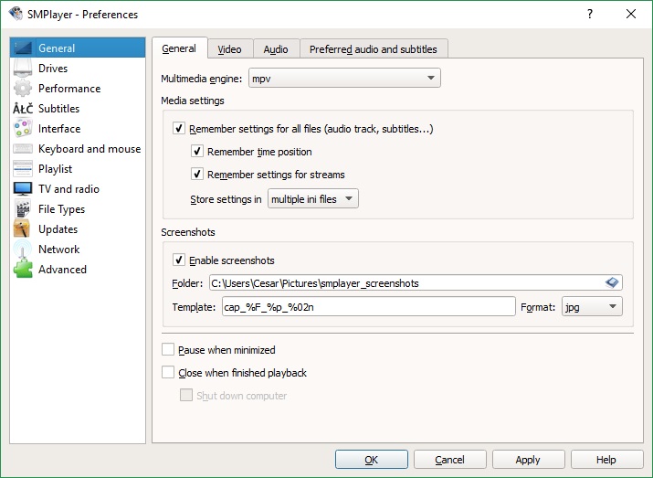 SMPlayer 17.1 : General Preferences