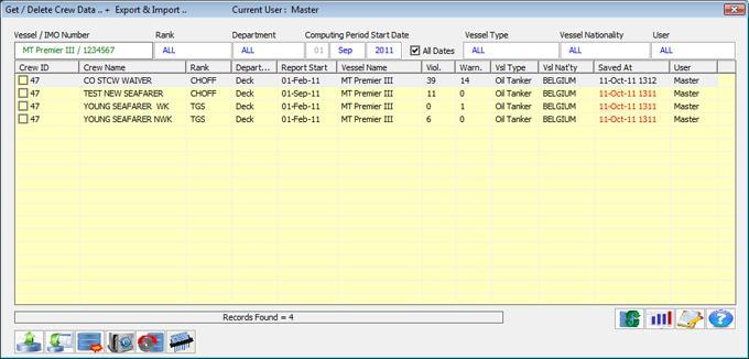 SN's Maritime Work Rest Hours Control Software 2010.4 : Main window