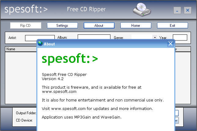 Spesoft Free CD Ripper 4.2 : Main window