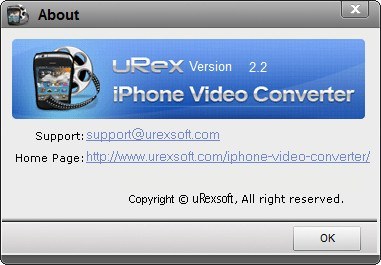 uRex iPhone Video Converter 2.2 : About Window