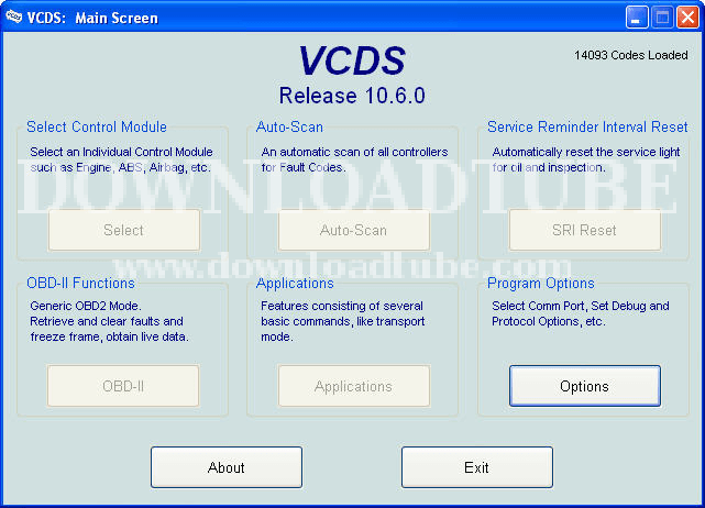 VCDS 10.6 : Main screen