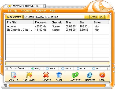 WAV MP3 Converter 1.3 : Main Window