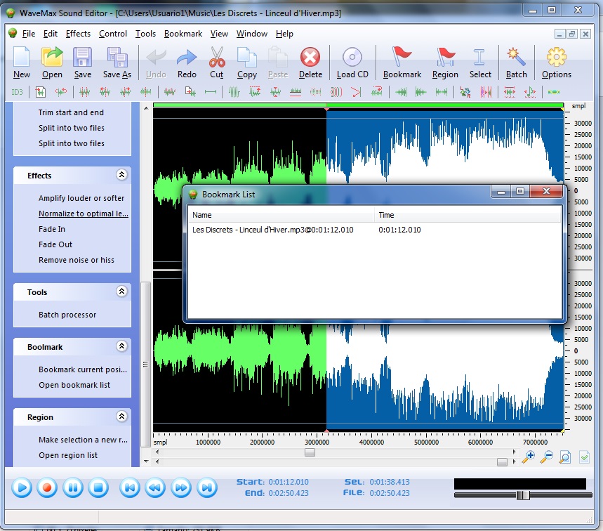 WaveMax Sound Editor 7.9 : Bookmarks